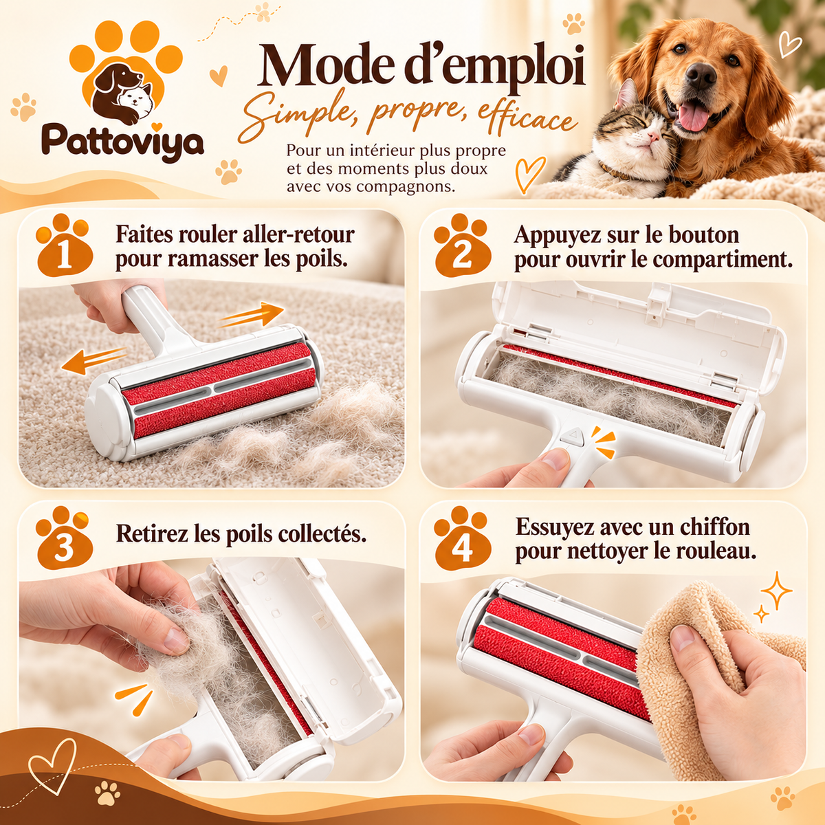 Rouleau anti-poils autonettoyant Pattoviya, vue 2