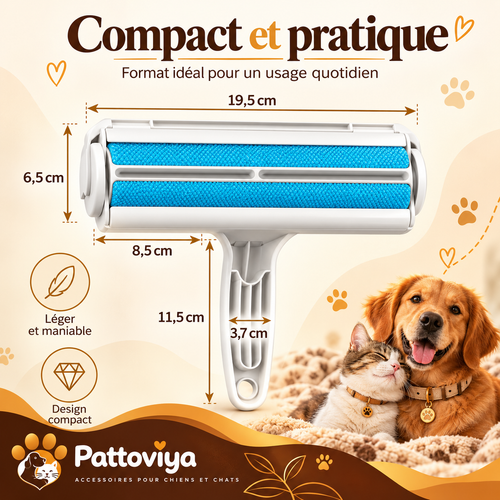 Rouleau anti-poils autonettoyant pour chiens et chats